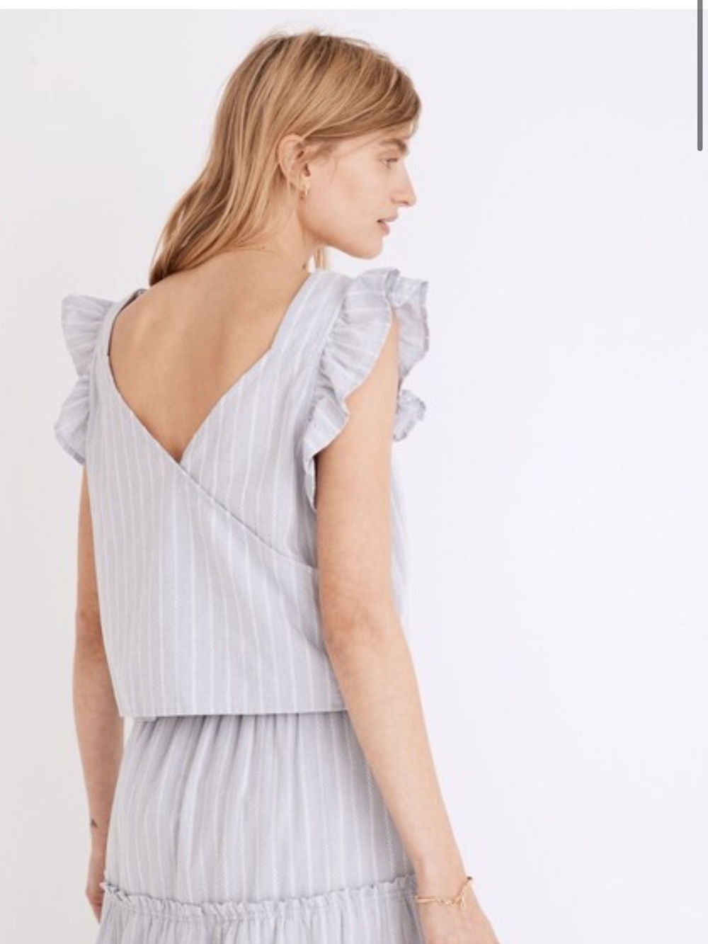 Madewell Light Gray Striped Ruffle Strap Tank - Picture 5 of 9